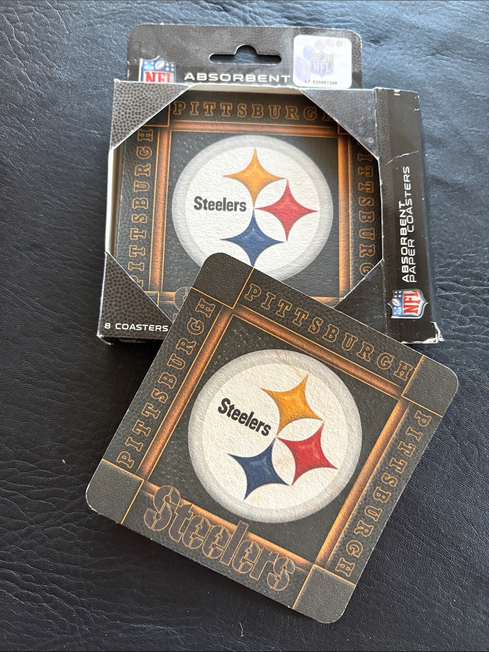 Steelers Paper Coasters - Black with Team Logo
